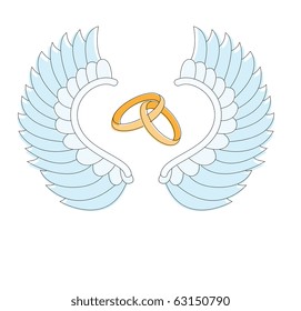 Vector picture of wedding rings and blue wings