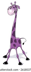 Vector picture, which depicts a cute, cheerful purple giraffe