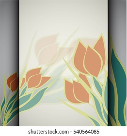 Vector picture with white and red tulips background