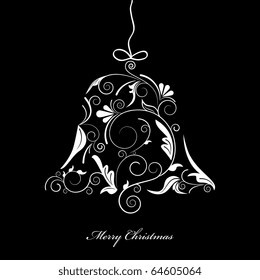 Vector picture of white silhouette of christmas bell on black background