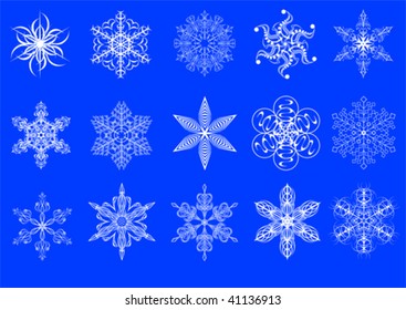 Imagen vectorial de copos de nieve blancos en un fondo azul