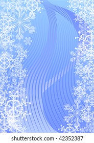 Imagen vectorial de copos de nieve blancos en un fondo azul