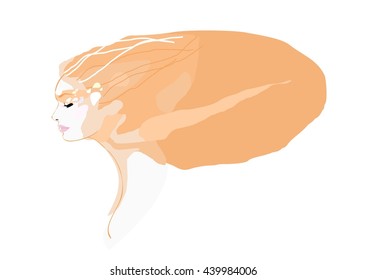 vector picture young beautiful, 
elegant woman with long orange hair