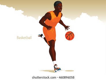 Vector picture of young man playing basketball