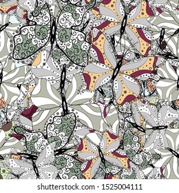 Vector. Pictures in gray, black and white colors. Fashion Fabric Design. Hand-drawn illustration. Beautiful seamless pattern of cute butterflies.