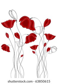 Vector pictures with red poppy flowers