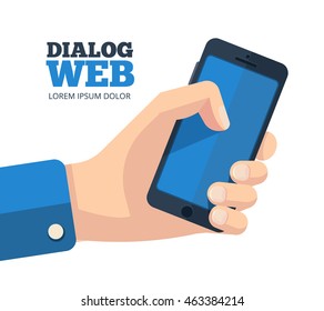 vector pictures set of hand with smartphone. Picture with place for your personal design on the screen. Isolate on white background
