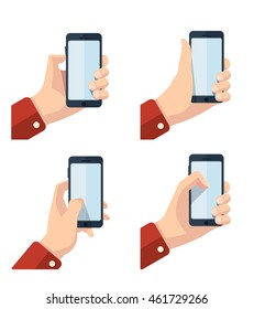 vector pictures set of hands with smartphone. Pictures with place for your personal design on the screen. Isolate on white background