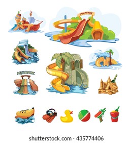 Vector Pictures Set Of Water Slide For Web, Site, Advertising, Banner, Poster, Board And Print. Illustrations Idolate On White Background