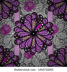 Vector. Pictures in white, black and neutral colors. Brilliant lace, stylized flowers. Oriental style arabesques. Cute textured curls. Openwork weaving delicate, nice background. Seamless pattern.