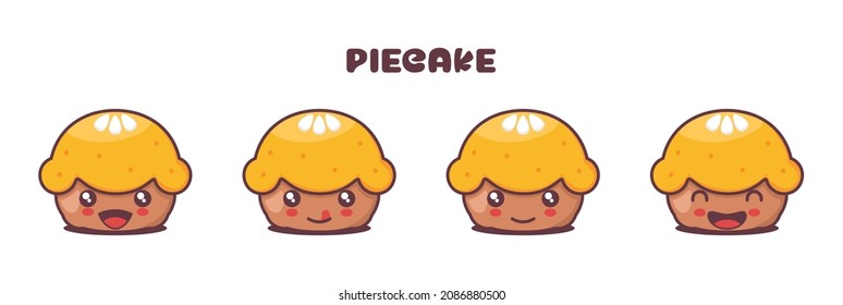vector pie cake cartoon mascot, with different facial expressions. suitable for icons, logos, prints, stickers, etc.