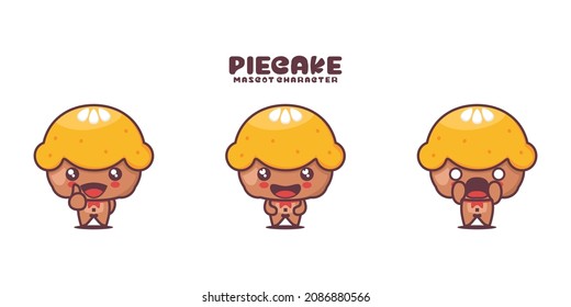 vector pie cake cartoon mascot, with different expressions, isolated on a white background.