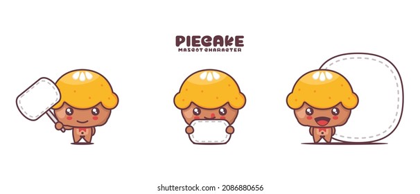 vector pie cake cartoon mascot, with blank board banner, isolated on a white background.