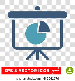 Vector Pie Chart Demonstration EPS vector pictograph. Illustration style is flat iconic bicolor cyan and blue symbol on a transparent background.