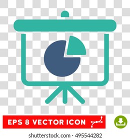 Vector Pie Chart Demonstration EPS vector icon. Illustration style is flat iconic bicolor cobalt and cyan symbol on a transparent background.