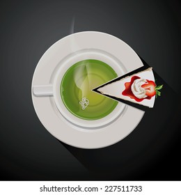 Vector of Pie chart of Green tea cup and Cake slices