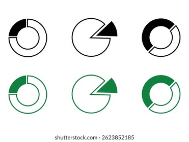 Vector pie chart icons with clean lines, ideal for apps, dashboards, and infographics. Scalable and perfect for data display across mobile and web interfaces.
