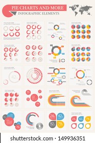 Vector Pie Chart Infographic Elements Set. Flat Design Vector World Map With Various Of Vector Infographic Elements As Charts, Pie Charts, Diagrams For Data Visualization.