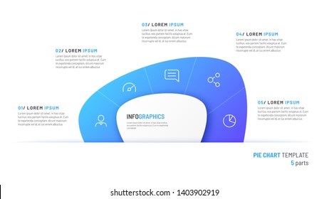 Vector pie chart infographic template in the form of abstract shape divided by five parts.