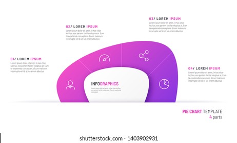 Vector pie chart infographic template in the form of abstract shape divided by four parts.