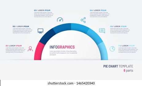 Vector pie chart infographic template in the form of semicircle divided by six parts.