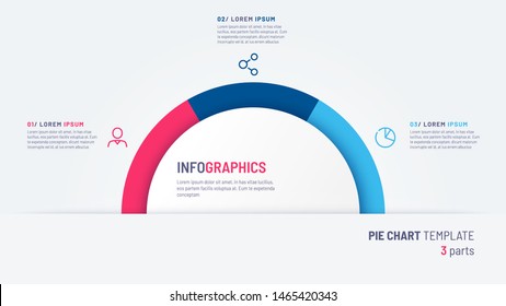 Vector Pie Chart Infographic Template In The Form Of Semicircle Divided By Three Parts.