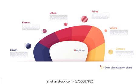 Vector pie chart infographic template in the form of abstract shape divided by six parts.