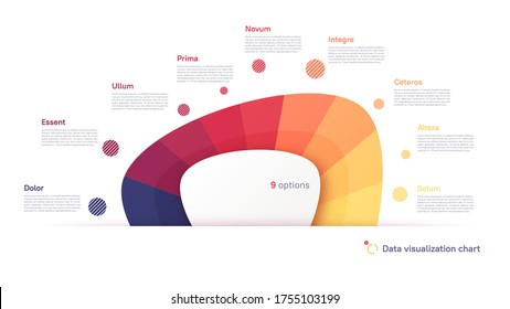 Vector Pie Chart Infographic Template In The Form Of Abstract Shape Divided By Nine Parts.