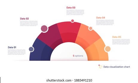 Vector pie chart infographic template in the form of semicircle divided by five parts.