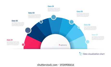 Vector pie chart infographic template in the form of semicircle divided by seven parts.