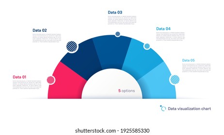 Vector Pie Chart Infographic Template In The Form Of Semicircle Divided By Five Parts.