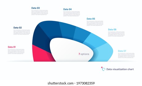 Vector pie chart infographic template in the form of abstract shape divided by seven parts.