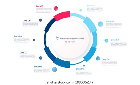 Vector pie chart infographic template in the form of pie chart divided by ten parts.