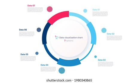 Vector pie chart infographic template in the form of pie chart divided by seven parts.