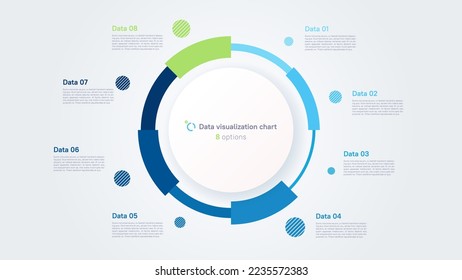 Vector pie chart infographic template in the form of pie chart divided by 8 parts.