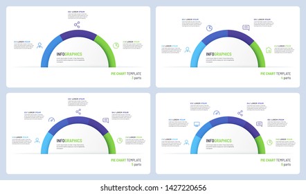 Vector pie chart infographic templates in the form of semicircle. 3 4 5 6 parts.