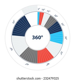 Vector pie chart template. Easy way to  divide circle.  The smallest angle = 5 degrees