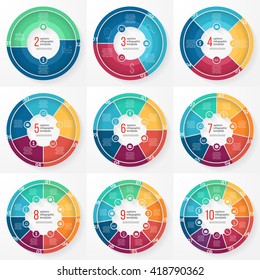 Vector Pie Chart Templates For Graphs, Charts, Diagrams. 
Circle Infographic Concept With 2-10 Options, Parts, Steps, 
Processes.