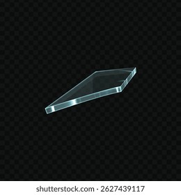 Pieza de Vector de vidrio roto con bordes afilados irregulares. Forma Abstractas de hielo, plástico, cristal, TV o pantalla de teléfono inteligente. Fondo negro transparente aislado. Icono realista.