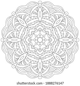 Vector piece of cake with abstract ornaments on a patterned round substrate.