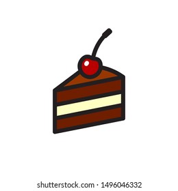 Vector piece of cake icon. Flat illustration of piece of cake isolated on white background. Icon vector illustration sign symbol.