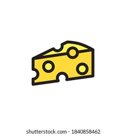 Icono de pedazo vectorial de queso. Ilustración plana del queso aislado en el fondo blanco. Símbolo de signo de ilustración vectorial de icono.