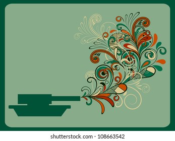 vector piece concept composition with tank shooting floral pattern