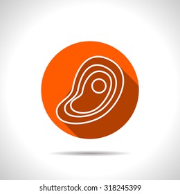 Vector piece of meat orange icon with flat shadow 
