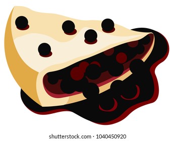Vector piece of pie with black currant jam on transparent background