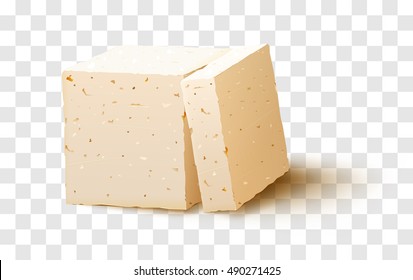 Vector piece of tofu cheese on transparent background. 