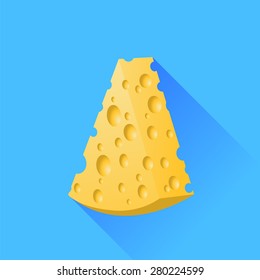 Vector Piece of Yellow Cheese on Blue Background