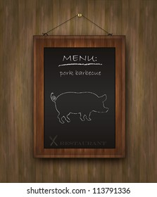 vector pig blackboard menu restaurant wood background black