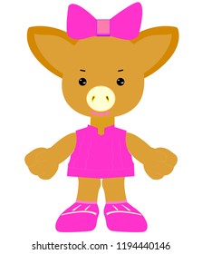 Vector pig with a bow