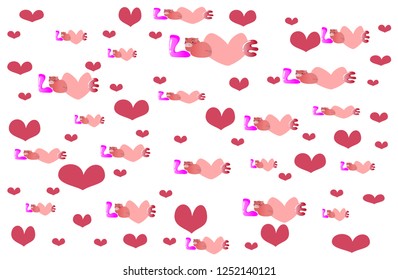 Vector Pig face and heart shaped on pink seamless background.